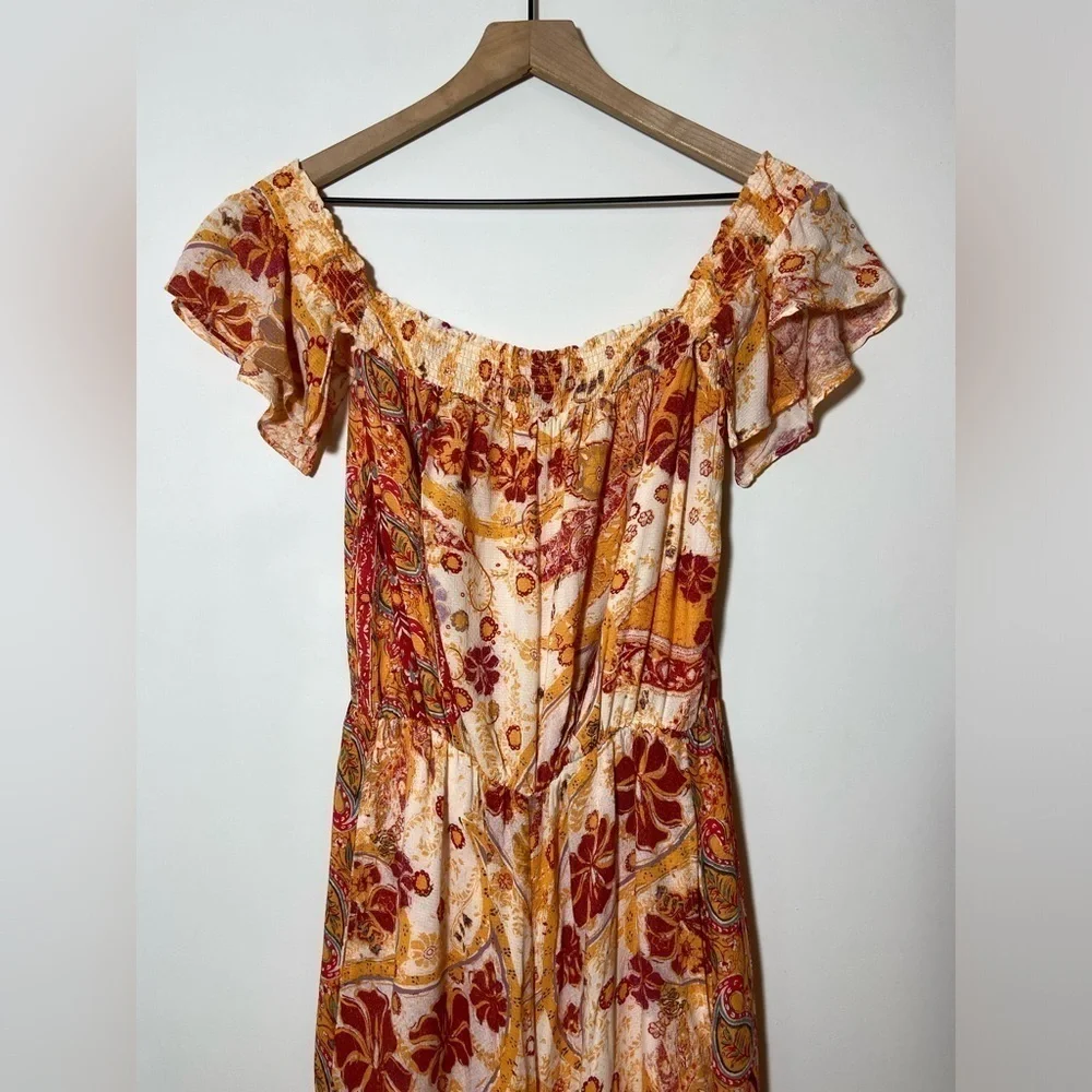 Free People Carmen Jumpsuit Off Shoulder Floral Wide Leg Size S